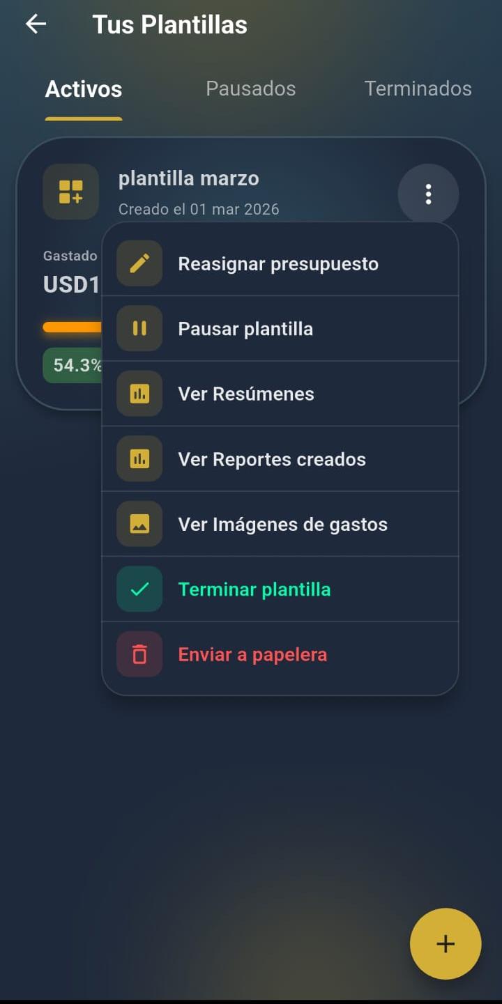Opciones de plantillas en GGastos