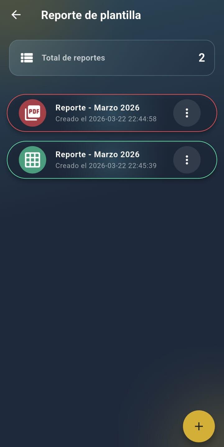 Lista de reportes creados en GGastos