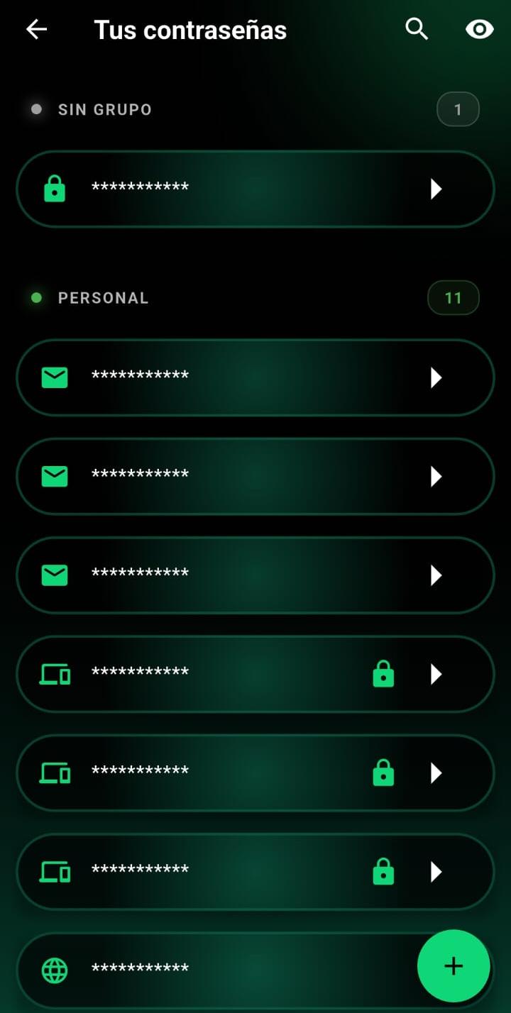 Lista de contraseñas en Safe Pass